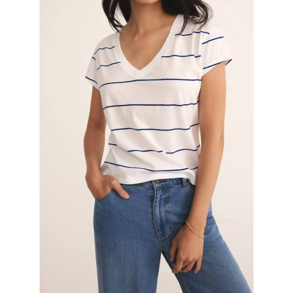 NEW Z SUPPLY women's striped modern v neck top in oceanside